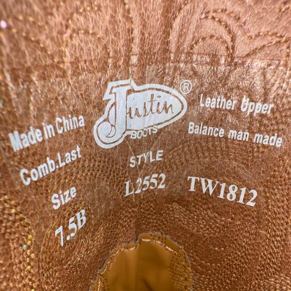Justin Womens Cowboy Western Boots Brown Leather Sz 7.5B Style L2552 Embroidered - Picture 8 of 8